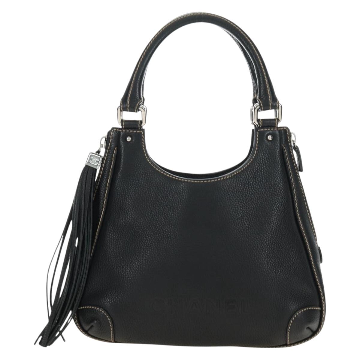 CHANEL Hand Bag Leather Black Silver CC Auth 187213SAV