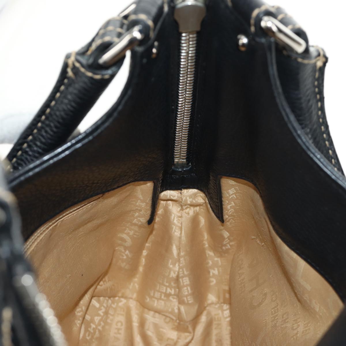 CHANEL Hand Bag Leather Black Silver CC Auth 187213SAV