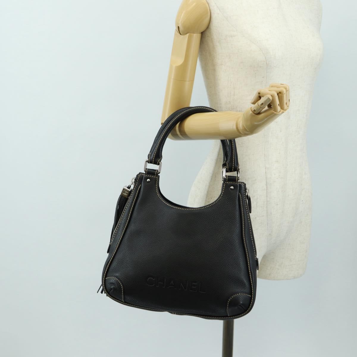 CHANEL Hand Bag Leather Black Silver CC Auth 187213SAV