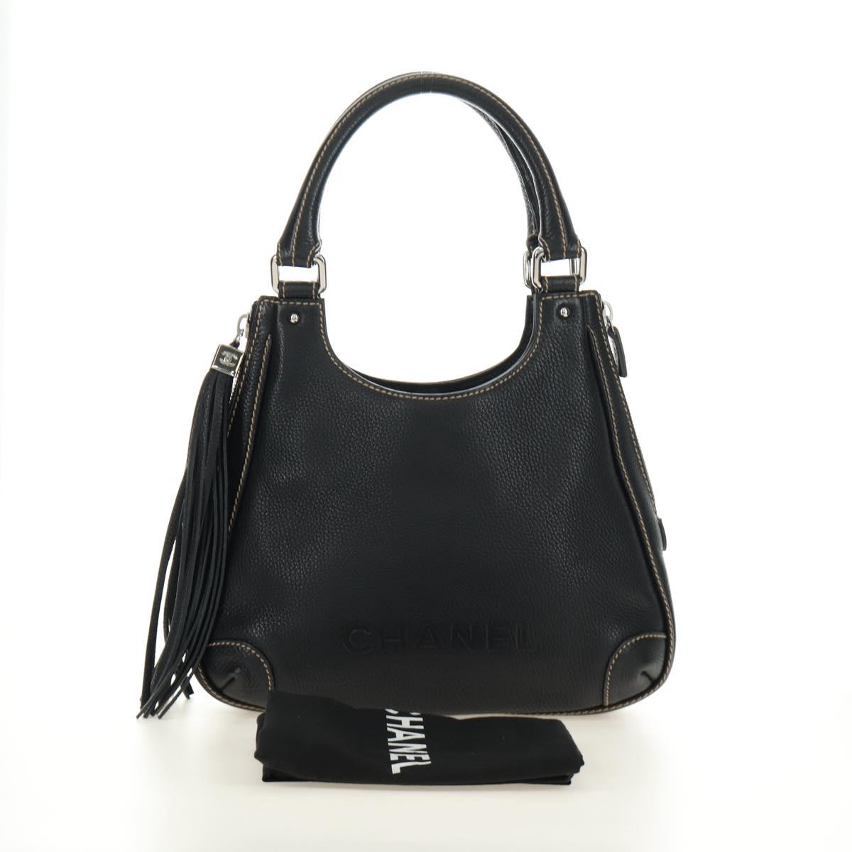 CHANEL Hand Bag Leather Black Silver CC Auth 187213SAV