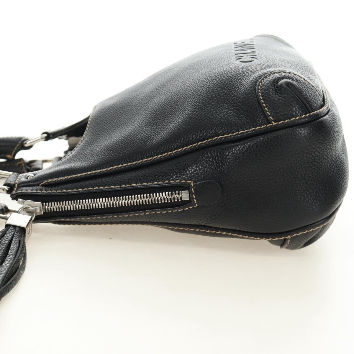 CHANEL Hand Bag Leather Black Silver CC Auth 187213SAV