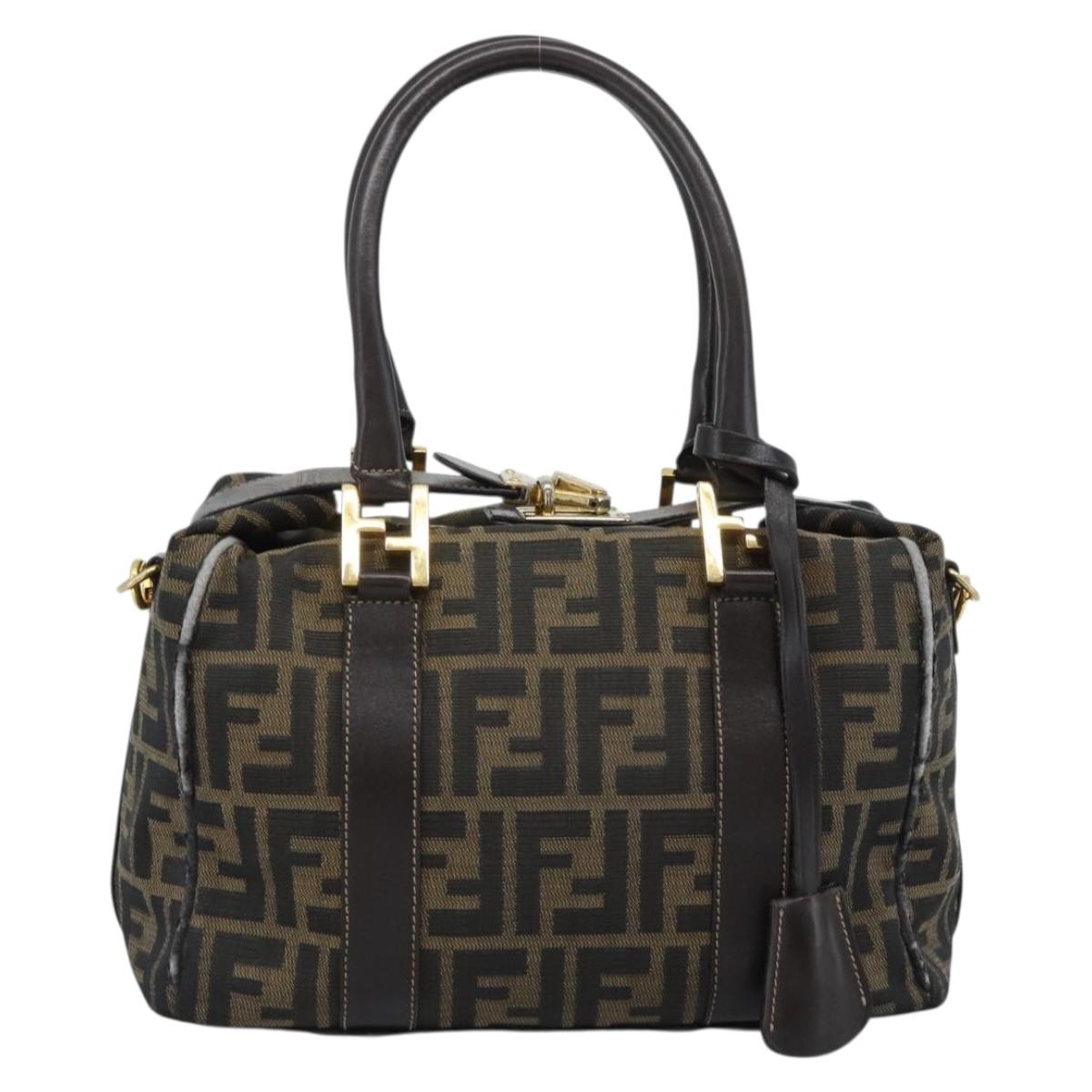 FENDI Zucca Canvas Hand Bag 2way Black Brown Auth 187214