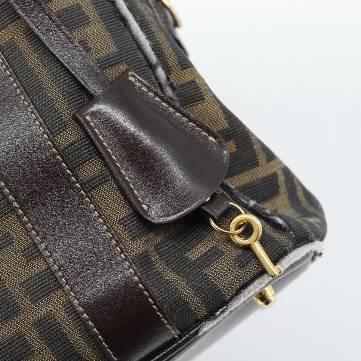 FENDI Zucca Canvas Hand Bag 2way Black Brown Auth 187214