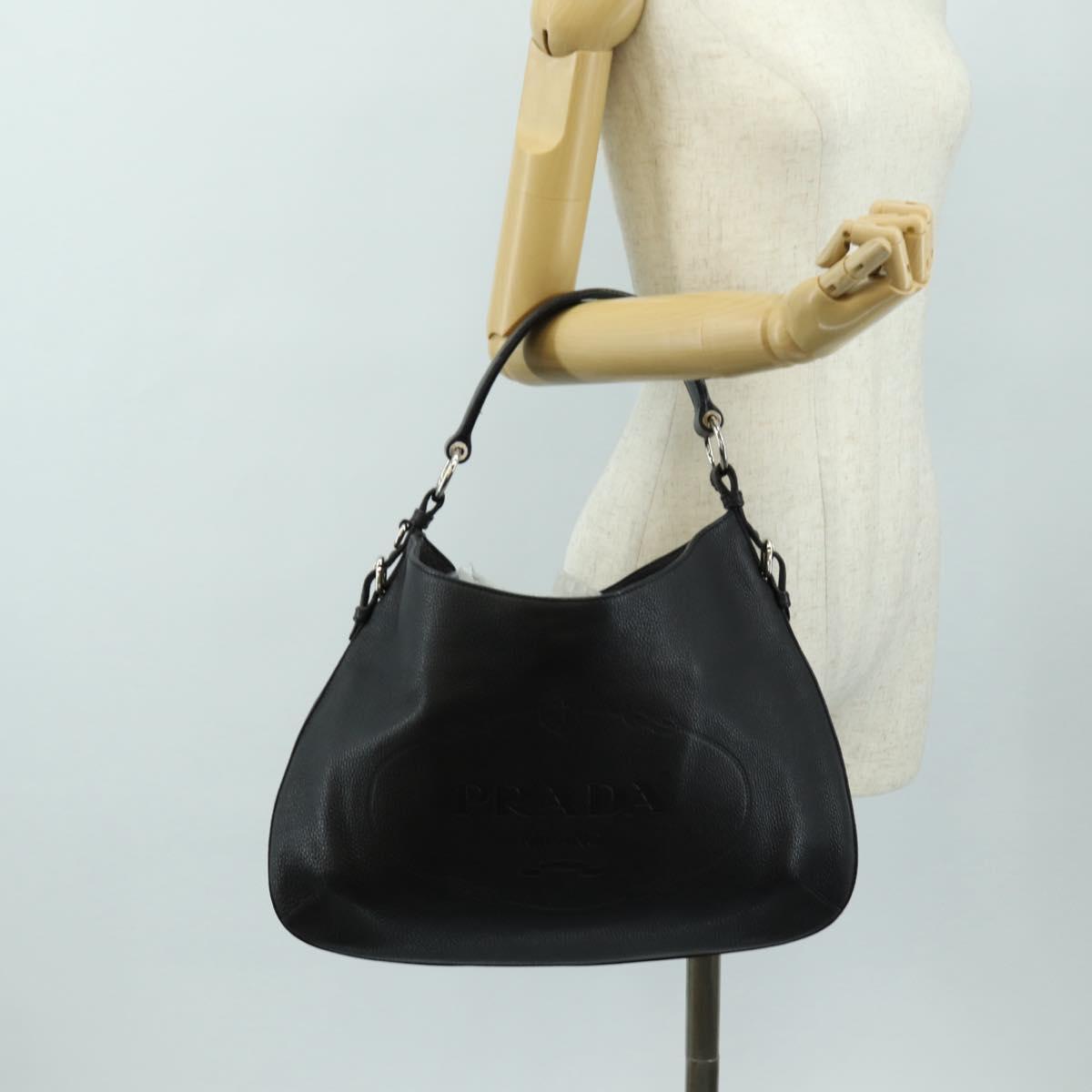 PRADA Shoulder Bag Leather Black Silver Auth 187215SAV