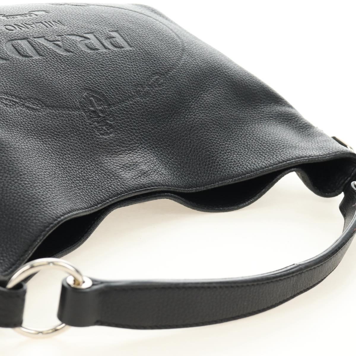 PRADA Shoulder Bag Leather Black Silver Auth 187215SAV
