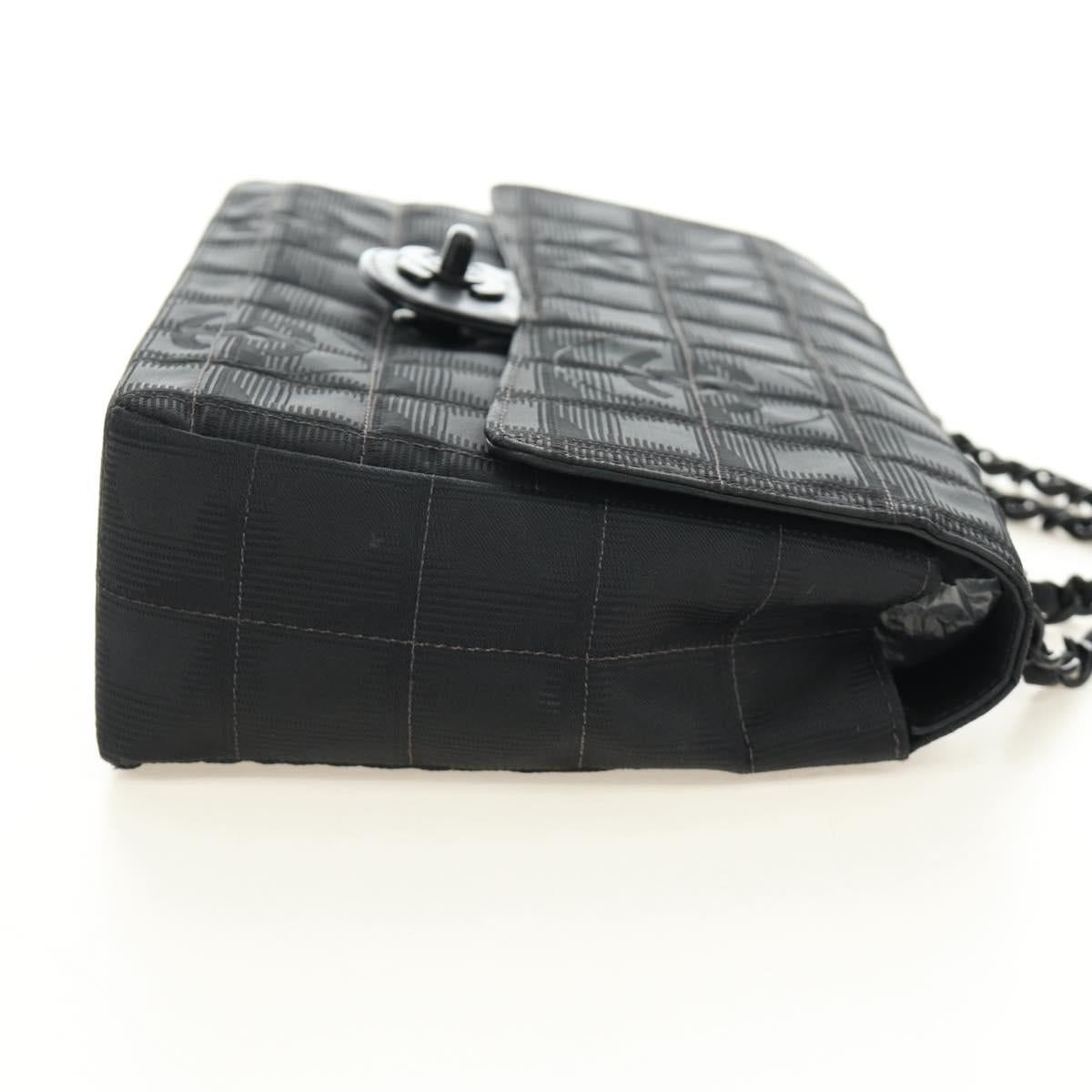 CHANEL Choco Bar Chain New Travel Line Bag Canvas Black CC Auth 187224SAV