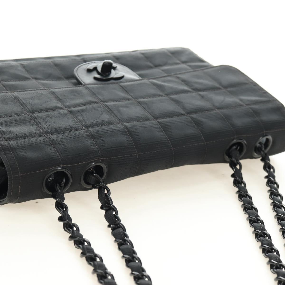 CHANEL Choco Bar Chain New Travel Line Bag Canvas Black CC Auth 187224SAV