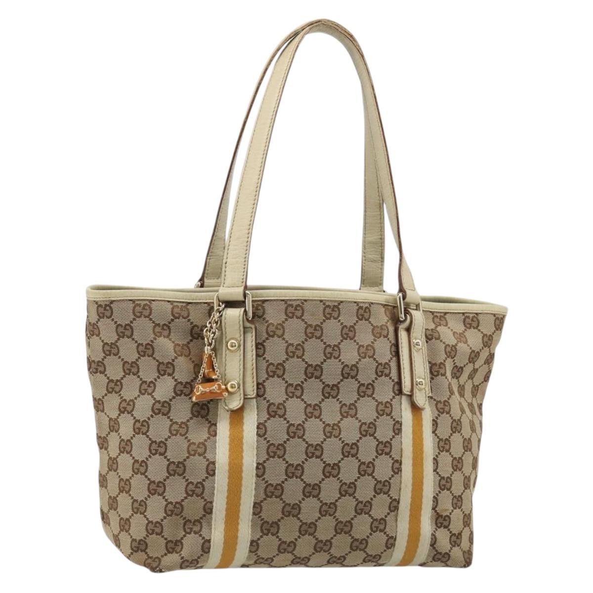 GUCCI GG Canvas Sherry Line Tote Bag Beige Gold 137396 Auth 187252