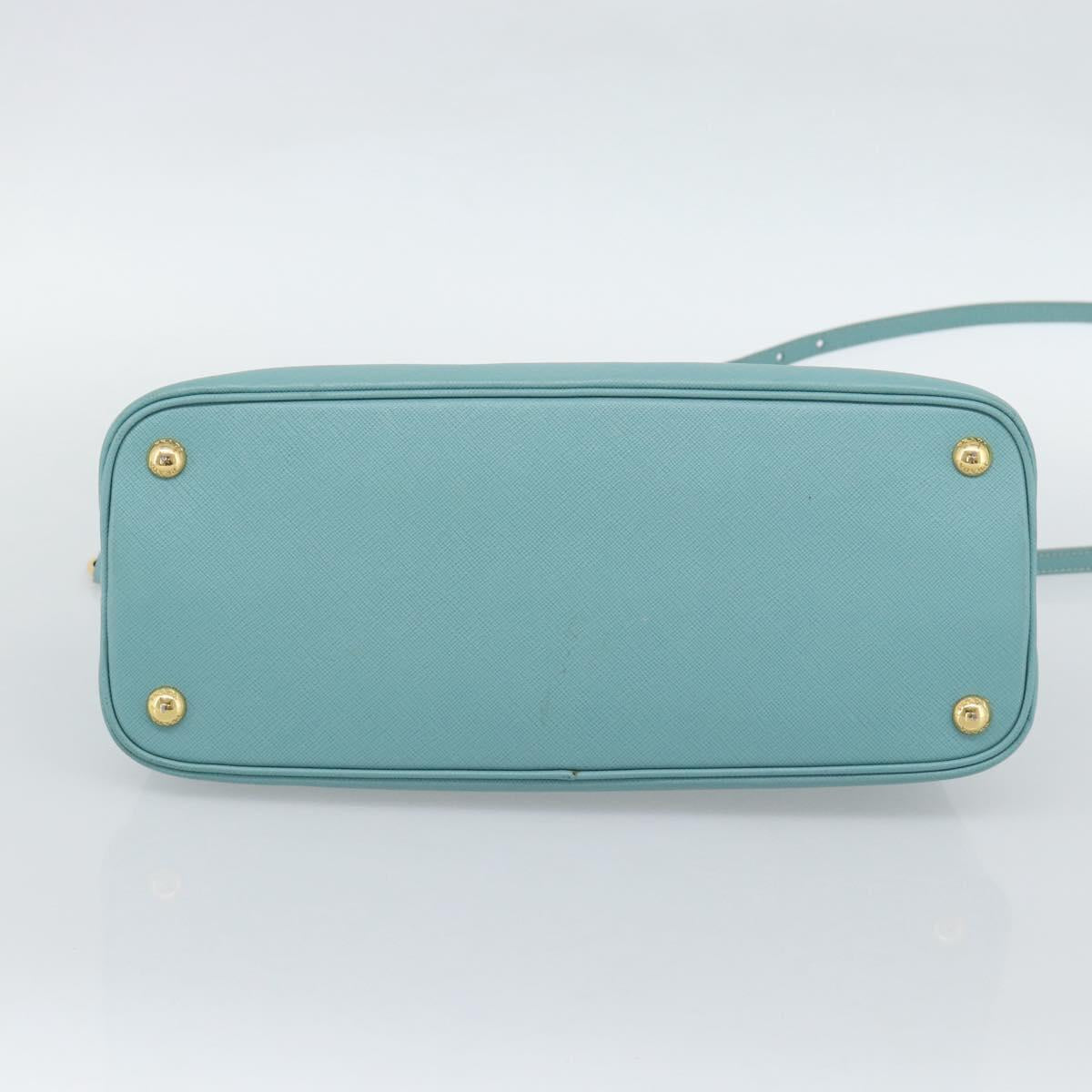 PRADA Hand Bag Safiano Leather 2way Turquoise Blue Gold Auth 187253V