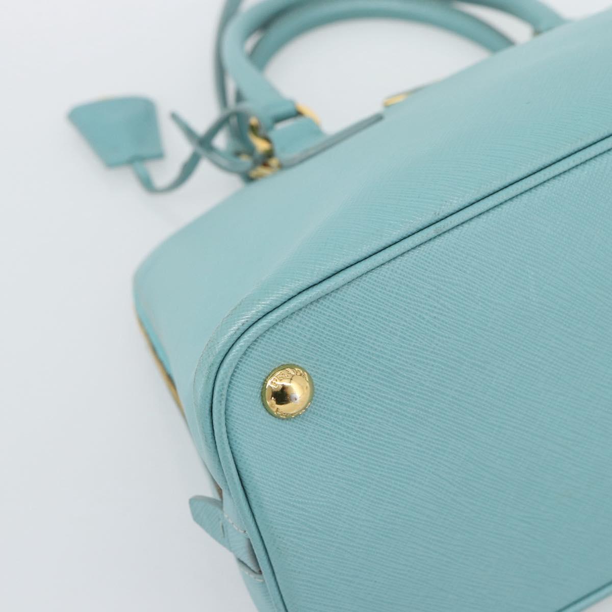 PRADA Hand Bag Safiano Leather 2way Turquoise Blue Gold Auth 187253V