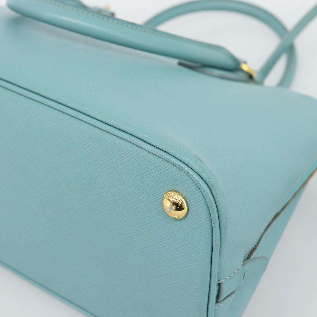 PRADA Hand Bag Safiano Leather 2way Turquoise Blue Gold Auth 187253V