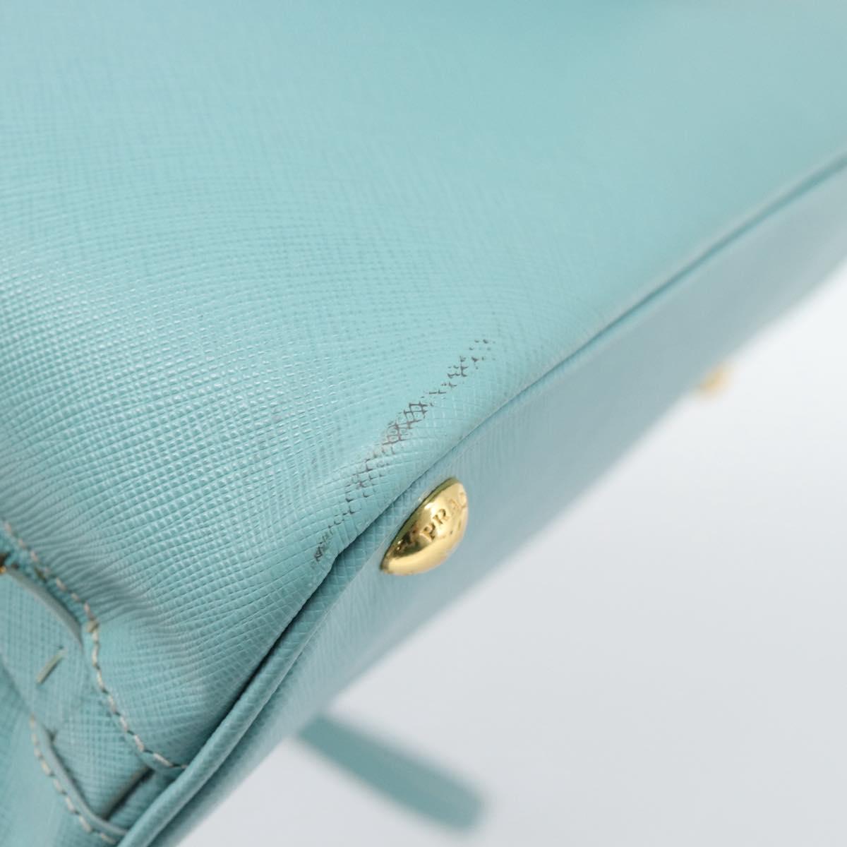PRADA Hand Bag Safiano Leather 2way Turquoise Blue Gold Auth 187253V