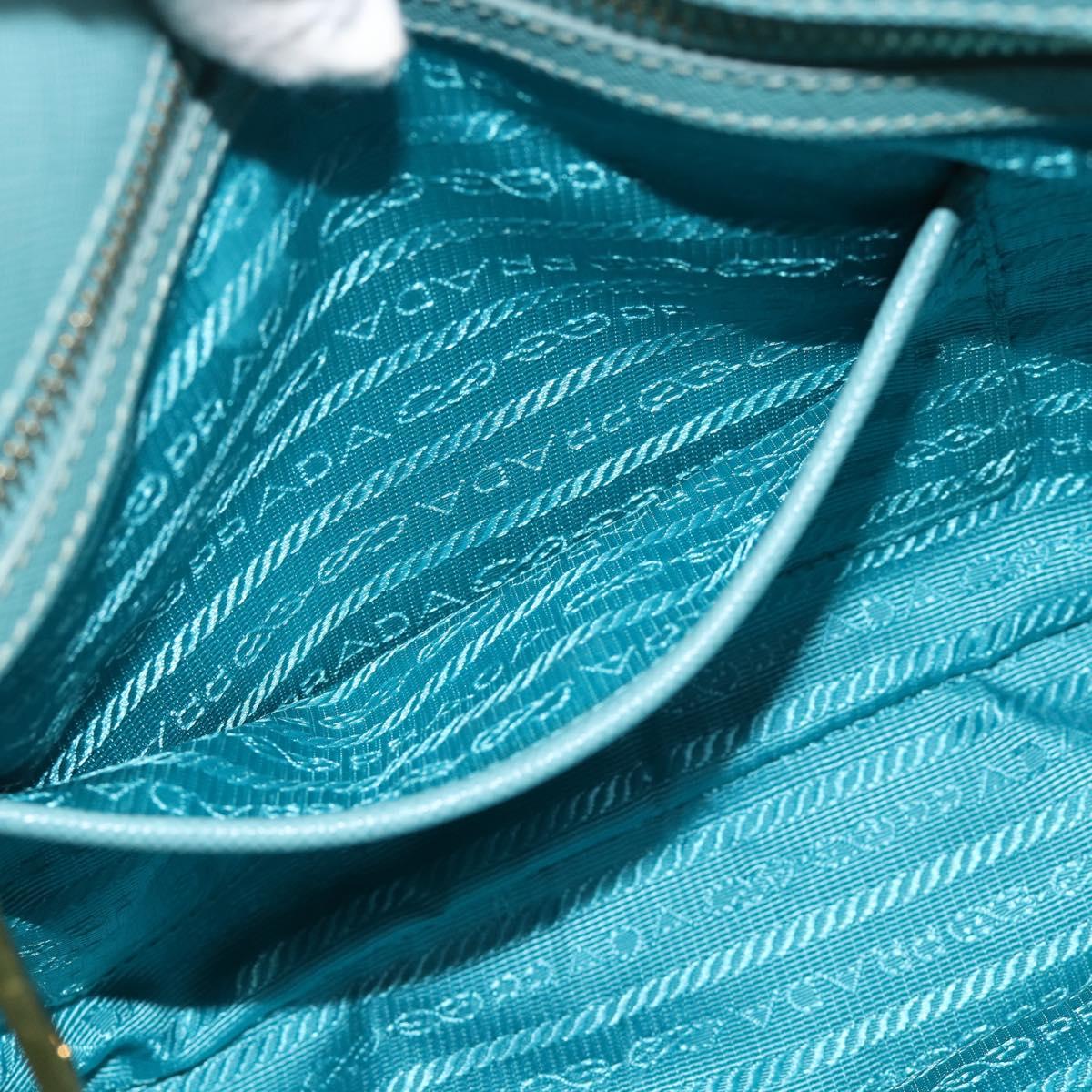 PRADA Hand Bag Safiano Leather 2way Turquoise Blue Gold Auth 187253V
