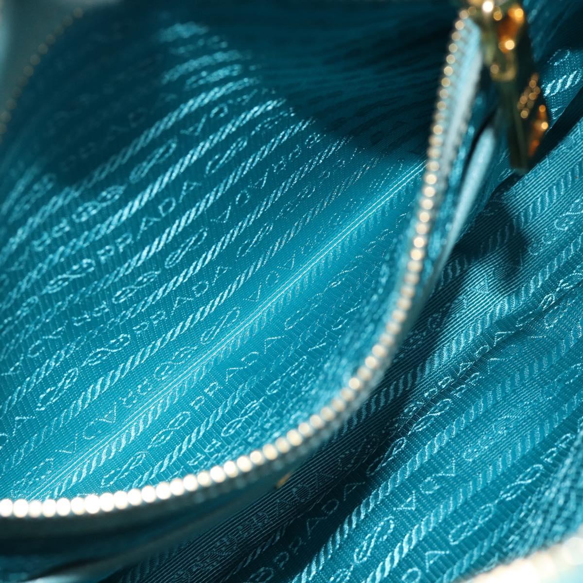PRADA Hand Bag Safiano Leather 2way Turquoise Blue Gold Auth 187253V