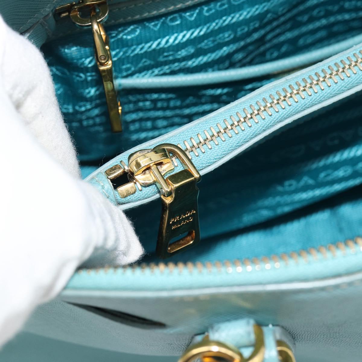 PRADA Hand Bag Safiano Leather 2way Turquoise Blue Gold Auth 187253V