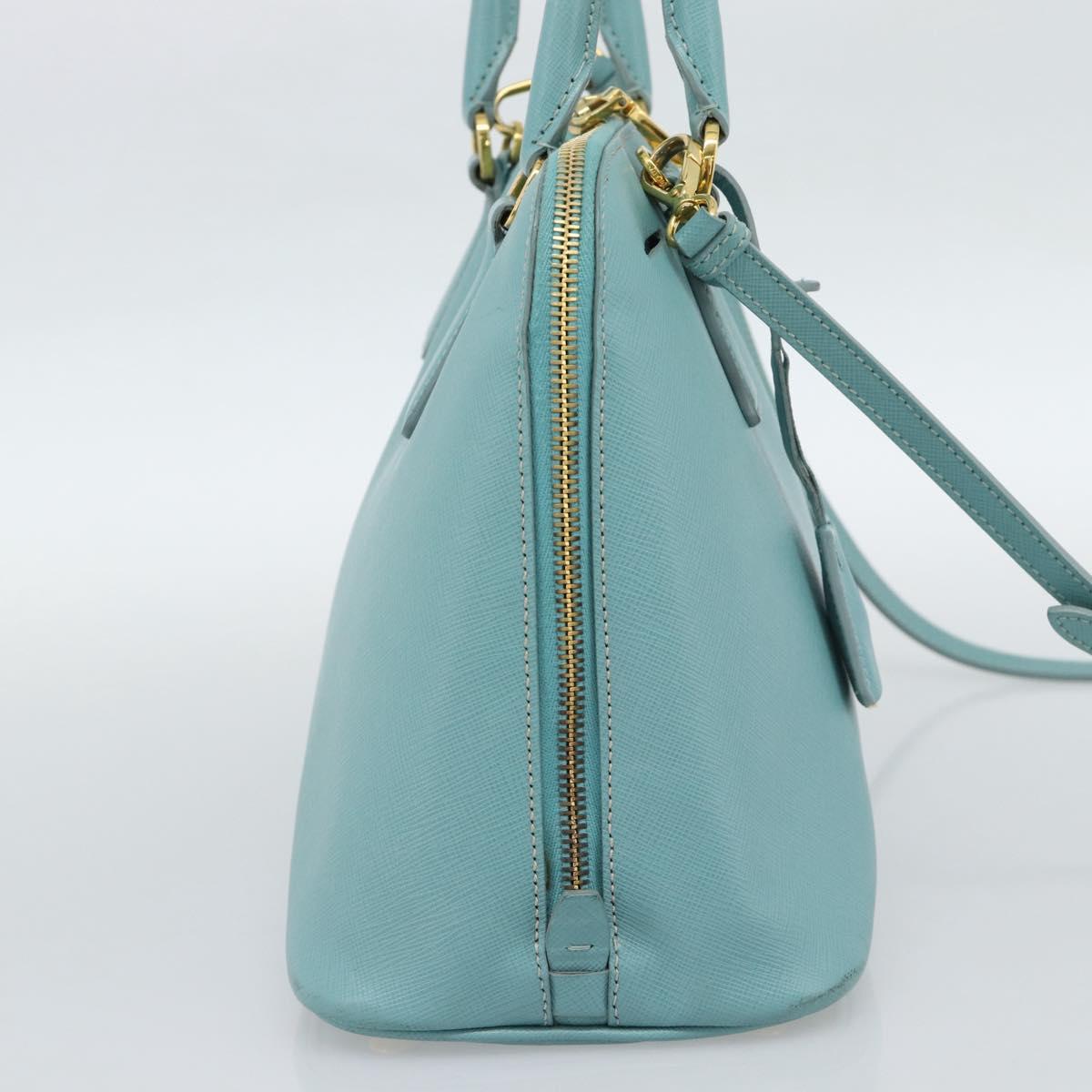 PRADA Hand Bag Safiano Leather 2way Turquoise Blue Gold Auth 187253V