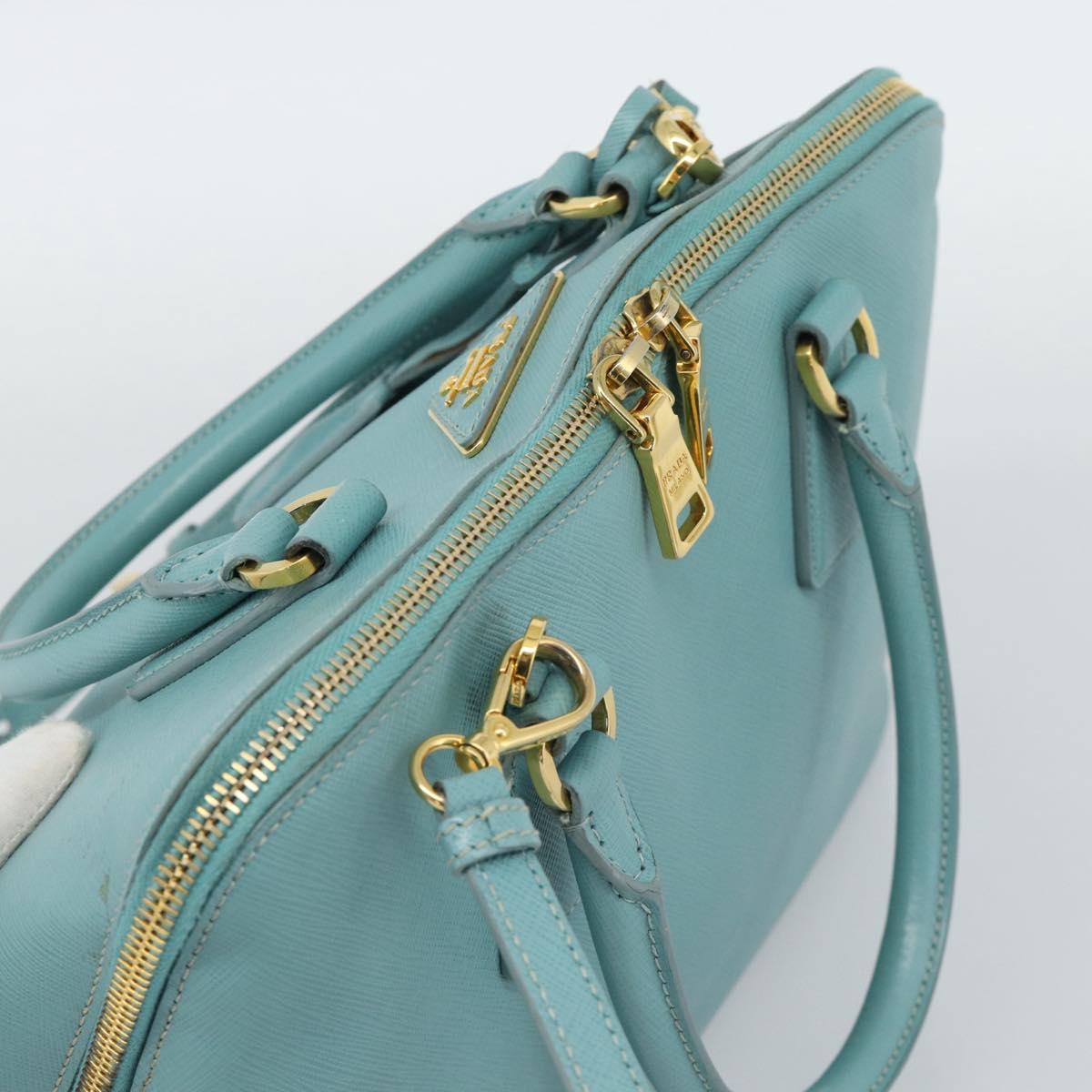 PRADA Hand Bag Safiano Leather 2way Turquoise Blue Gold Auth 187253V