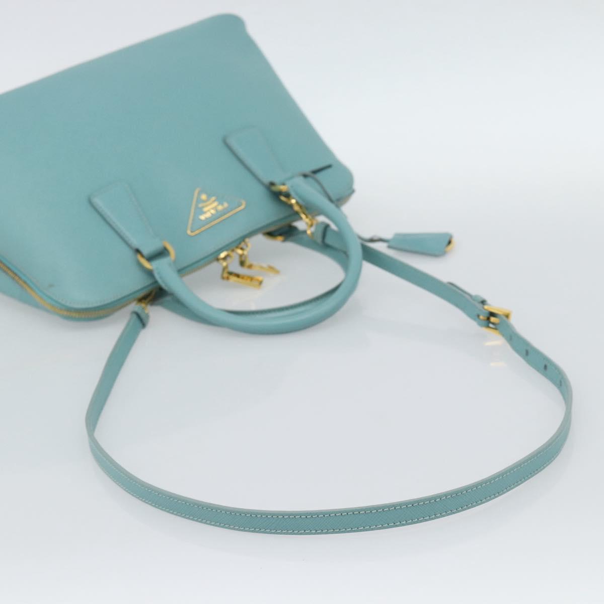PRADA Hand Bag Safiano Leather 2way Turquoise Blue Gold Auth 187253V