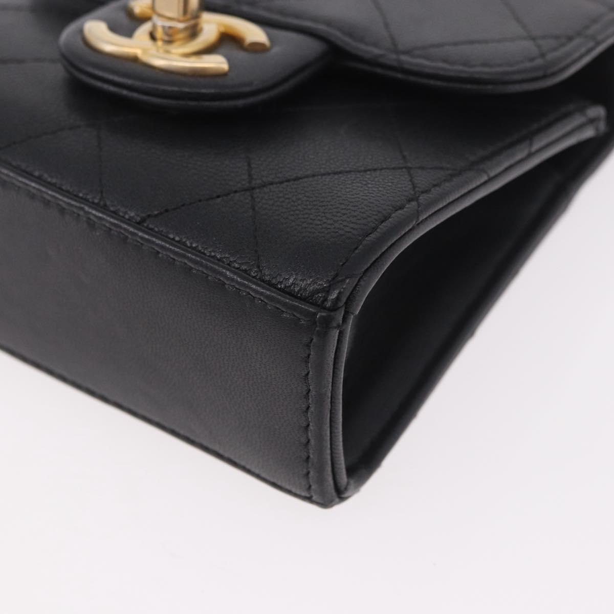 CHANEL Matelasse Chain Shoulder Bag Lamb Skin Black Gold CC Auth 187256SAM