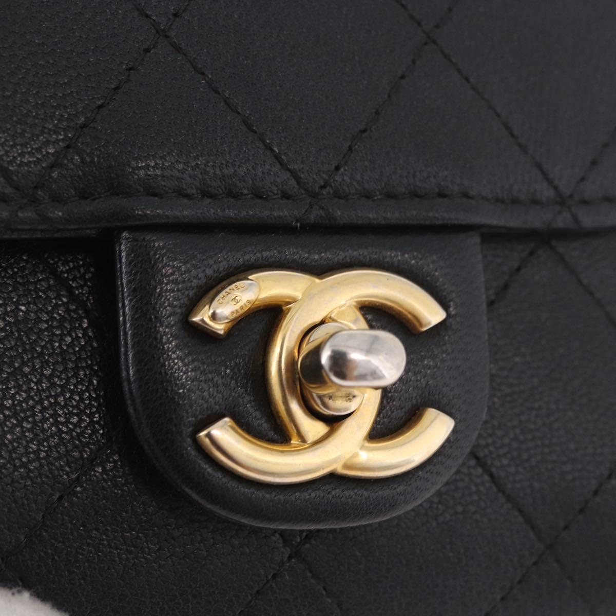 CHANEL Matelasse Chain Shoulder Bag Lamb Skin Black Gold CC Auth 187256SAM