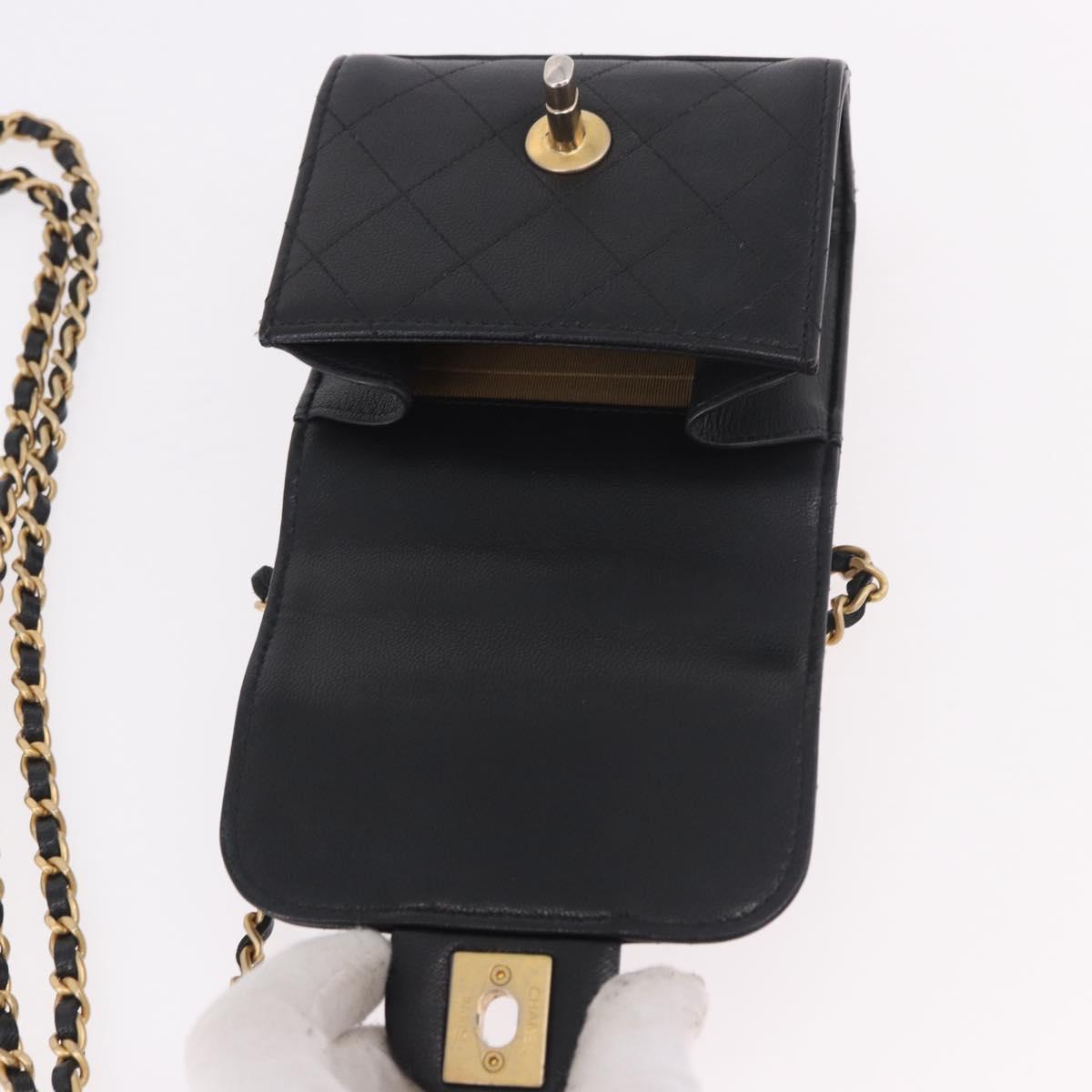 CHANEL Matelasse Chain Shoulder Bag Lamb Skin Black Gold CC Auth 187256SAM
