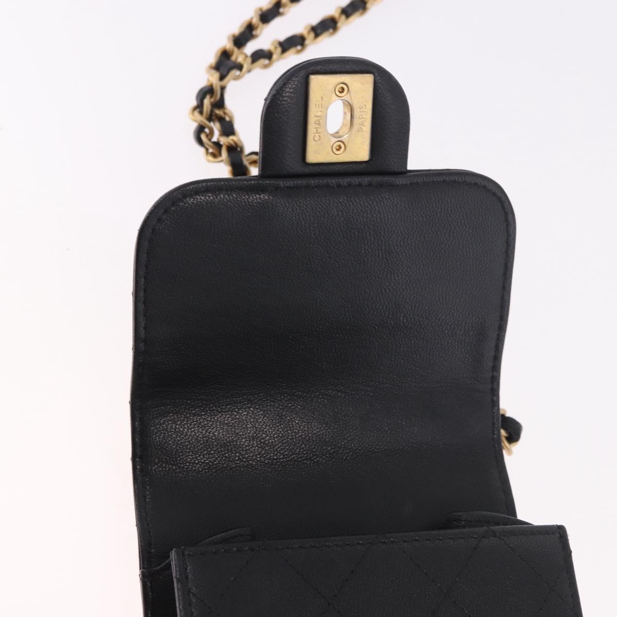 CHANEL Matelasse Chain Shoulder Bag Lamb Skin Black Gold CC Auth 187256SAM