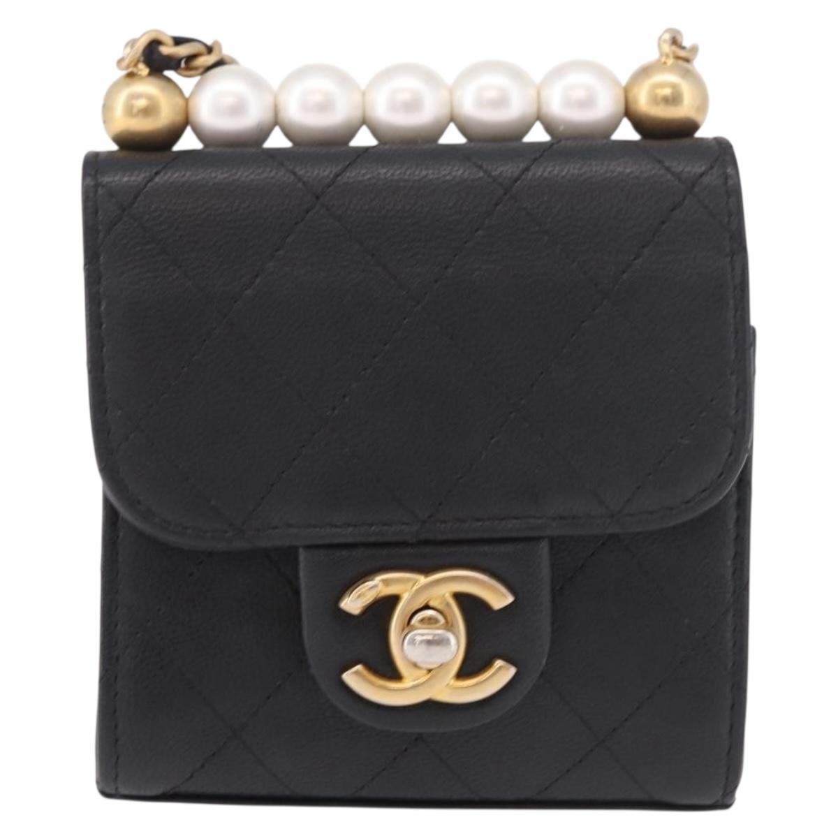 CHANEL Matelasse Chain Shoulder Bag Lamb Skin Black Gold CC Auth 187256SAM