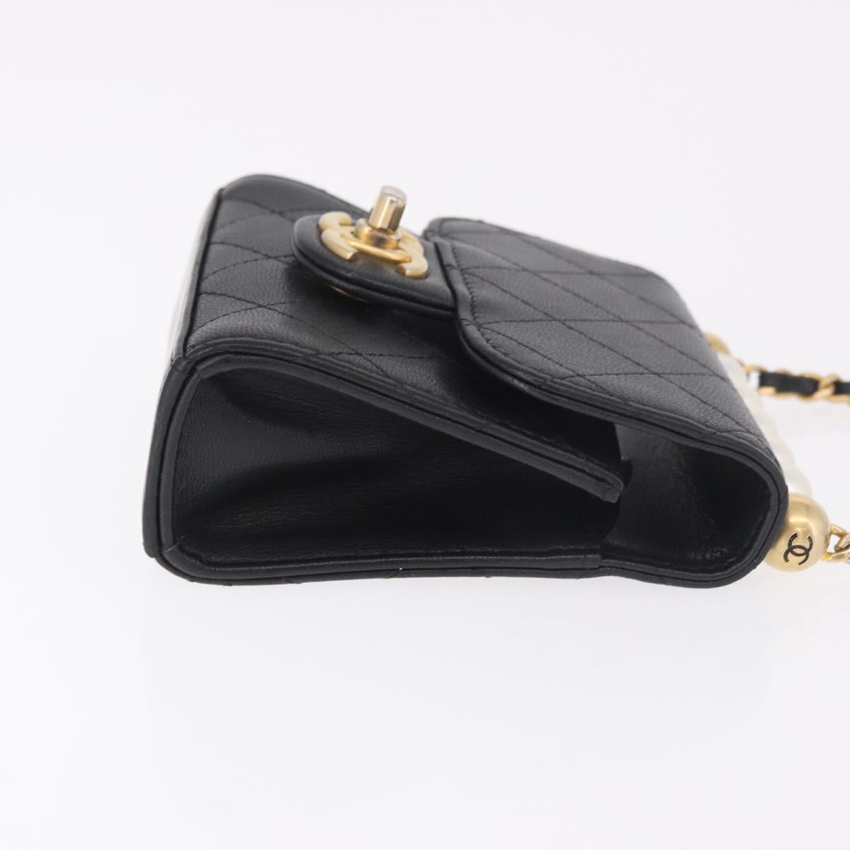CHANEL Matelasse Chain Shoulder Bag Lamb Skin Black Gold CC Auth 187256SAM