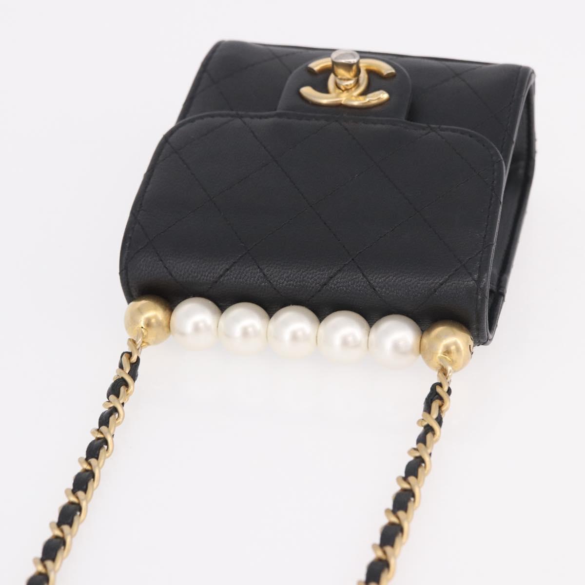 CHANEL Matelasse Chain Shoulder Bag Lamb Skin Black Gold CC Auth 187256SAM