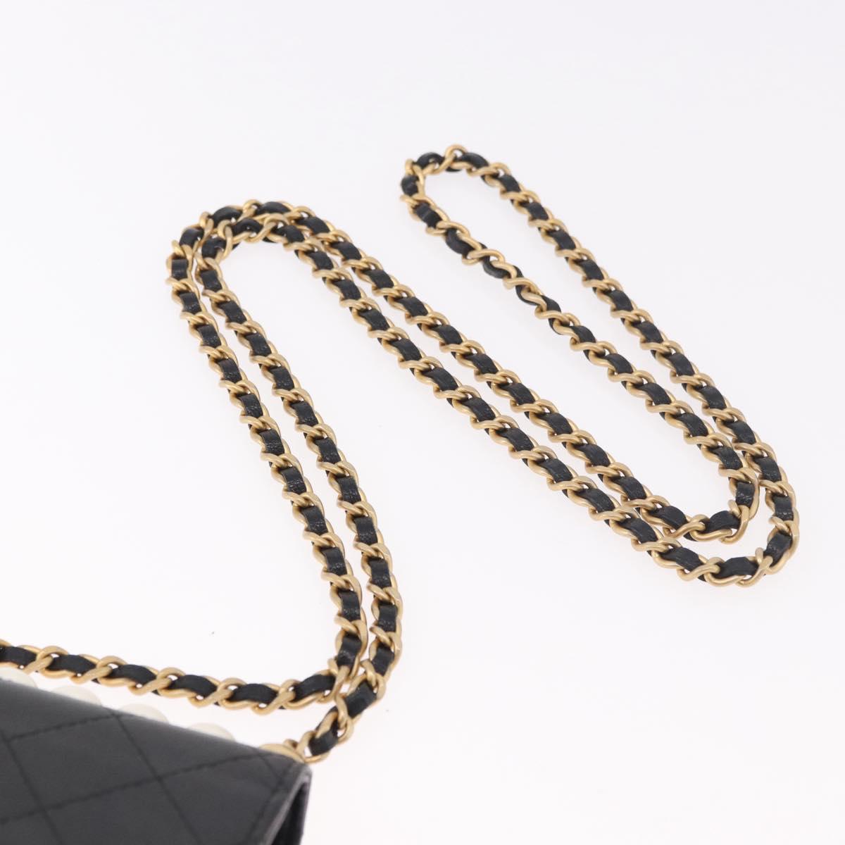 CHANEL Matelasse Chain Shoulder Bag Lamb Skin Black Gold CC Auth 187256SAM