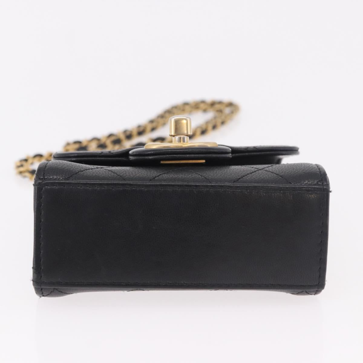 CHANEL Matelasse Chain Shoulder Bag Lamb Skin Black Gold CC Auth 187256SAM