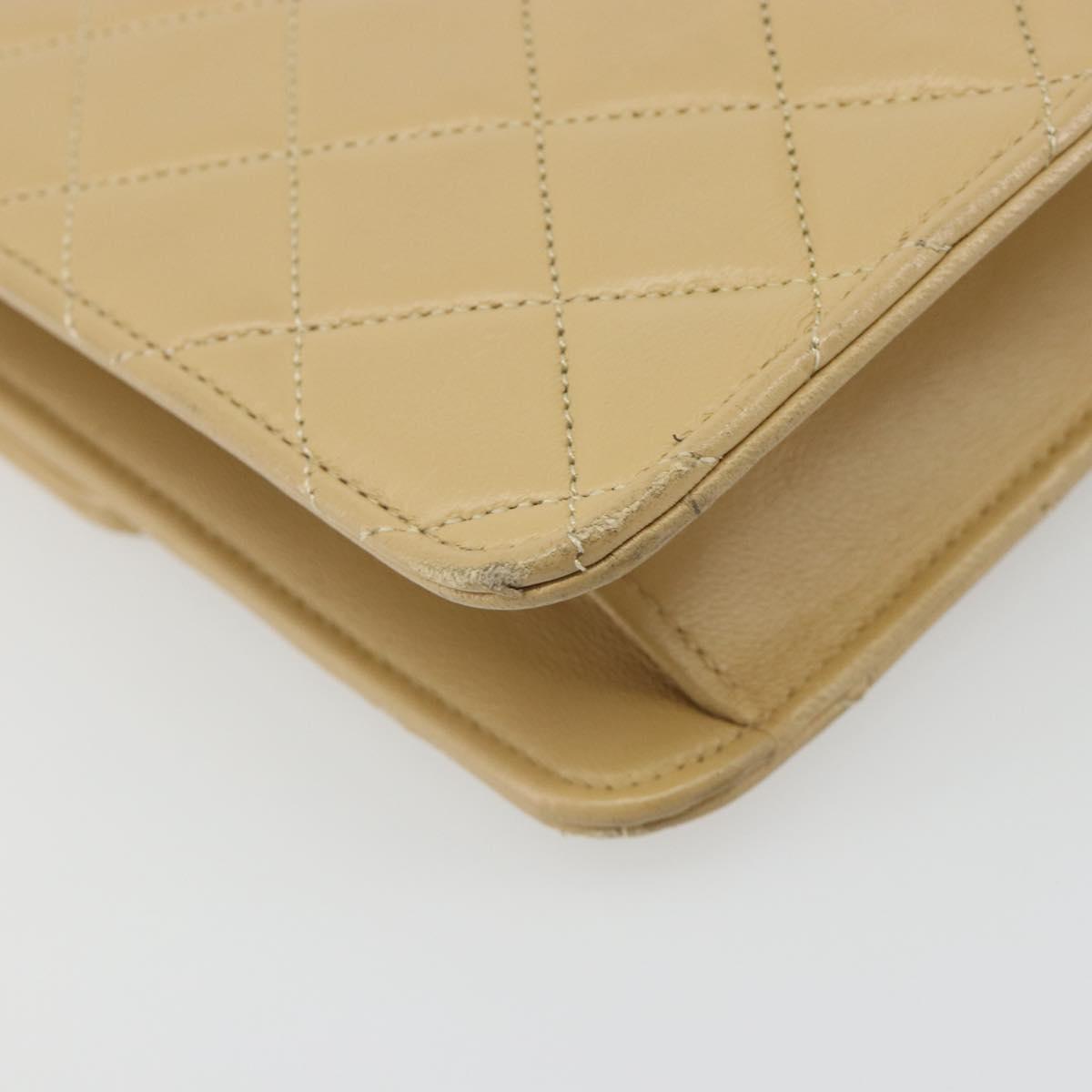 CHANEL Matelasse Chain Shoulder Bag Lamb Skin Beige Gold CC Auth 187257