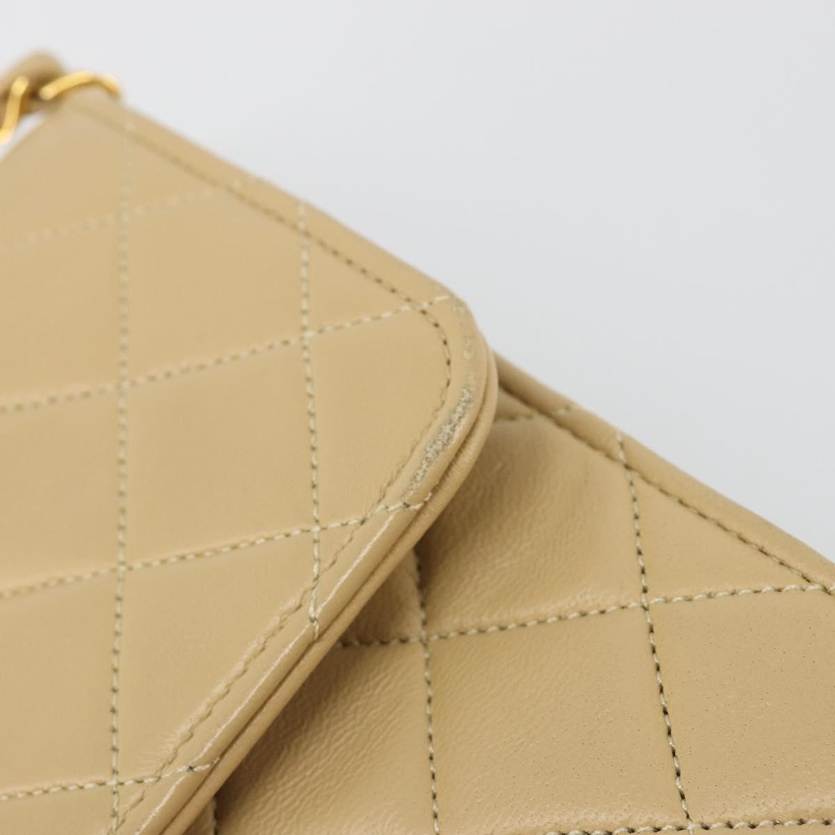 CHANEL Matelasse Chain Shoulder Bag Lamb Skin Beige Gold CC Auth 187257