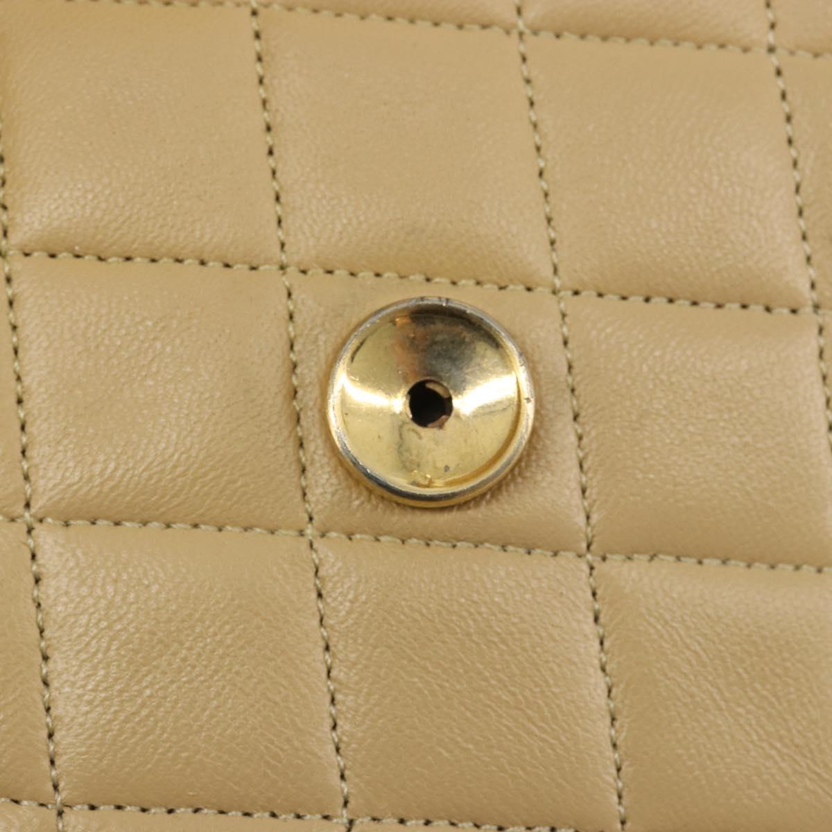 CHANEL Matelasse Chain Shoulder Bag Lamb Skin Beige Gold CC Auth 187257