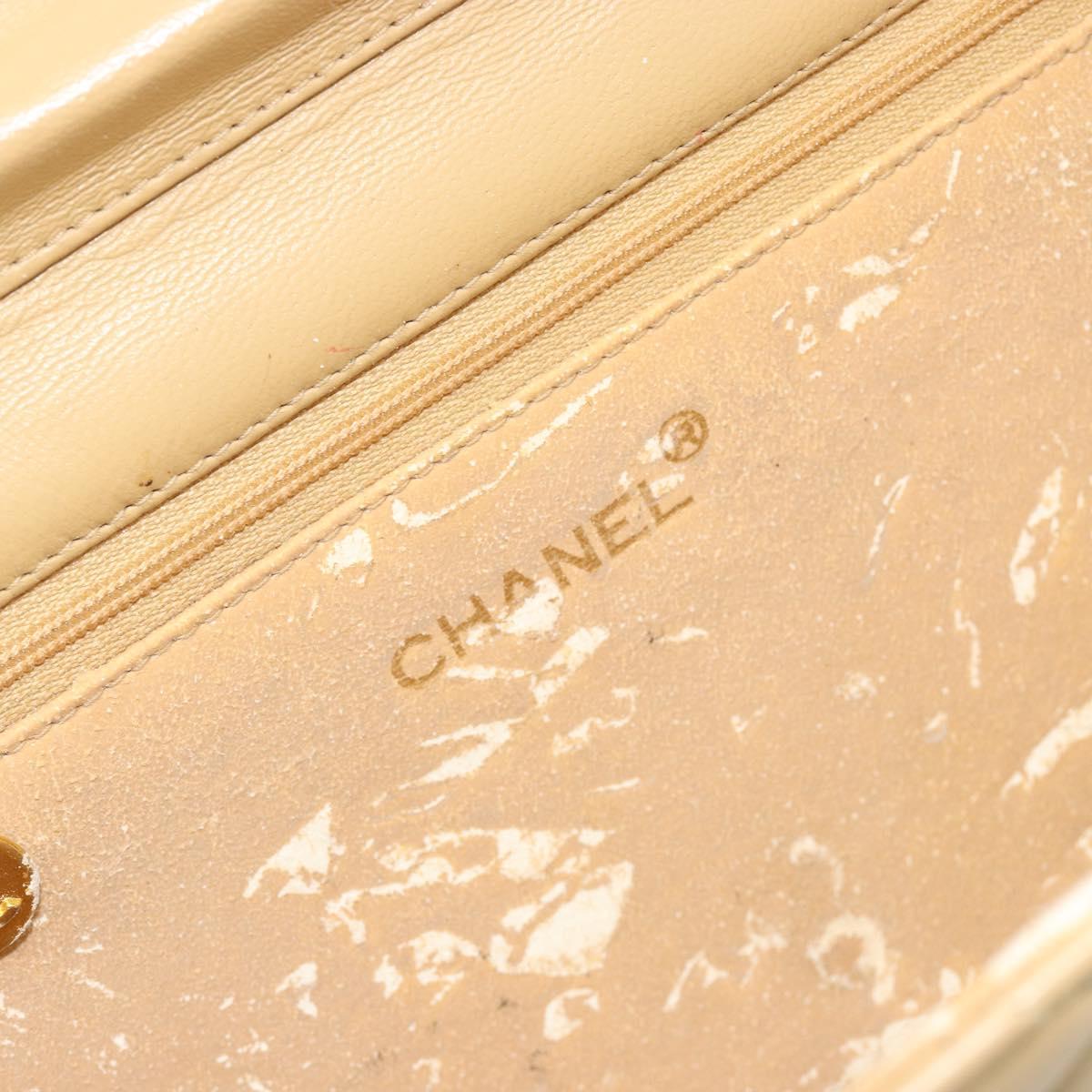 CHANEL Matelasse Chain Shoulder Bag Lamb Skin Beige Gold CC Auth 187257