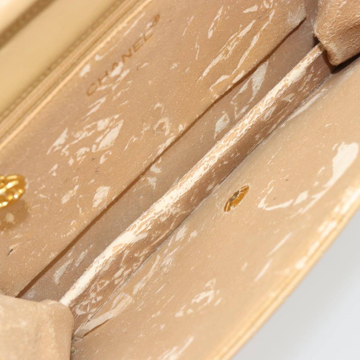 CHANEL Matelasse Chain Shoulder Bag Lamb Skin Beige Gold CC Auth 187257