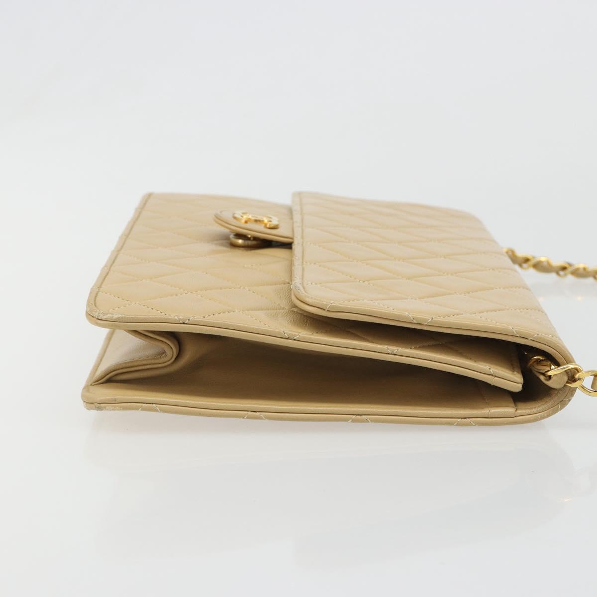 CHANEL Matelasse Chain Shoulder Bag Lamb Skin Beige Gold CC Auth 187257