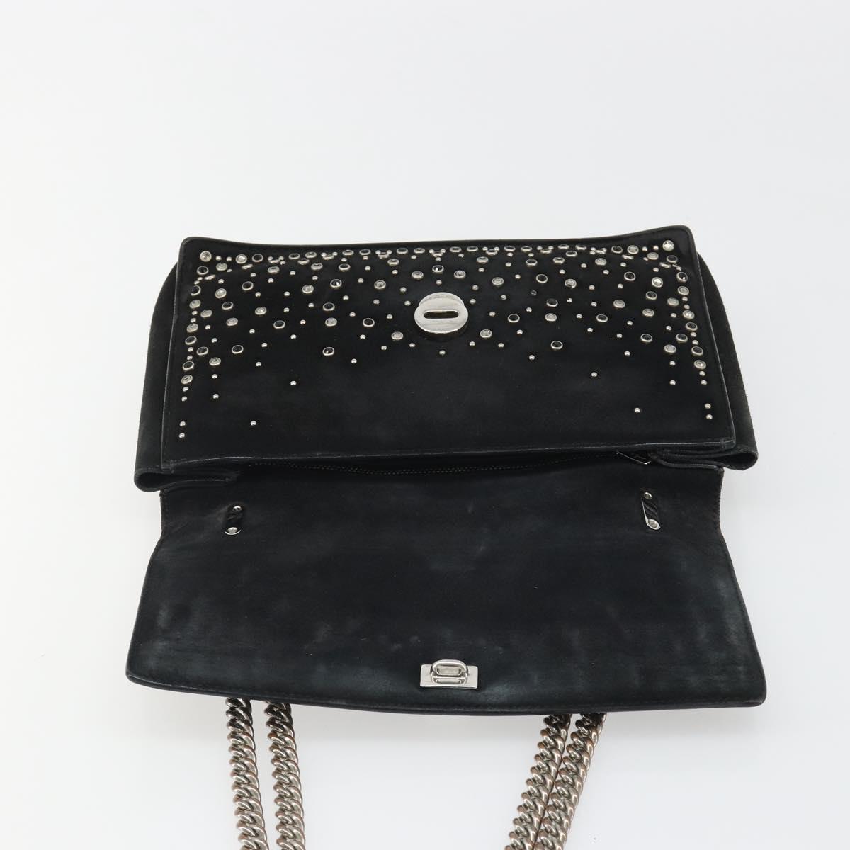 Salvatore Ferragamo Vala Chain Shoulder Bag Suede Black Silver Auth 187258A