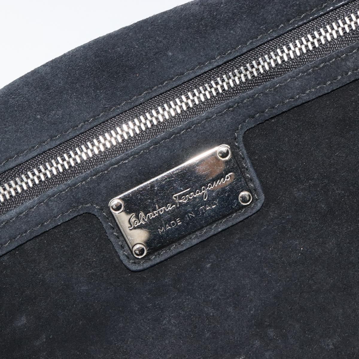 Salvatore Ferragamo Vala Chain Shoulder Bag Suede Black Silver Auth 187258A