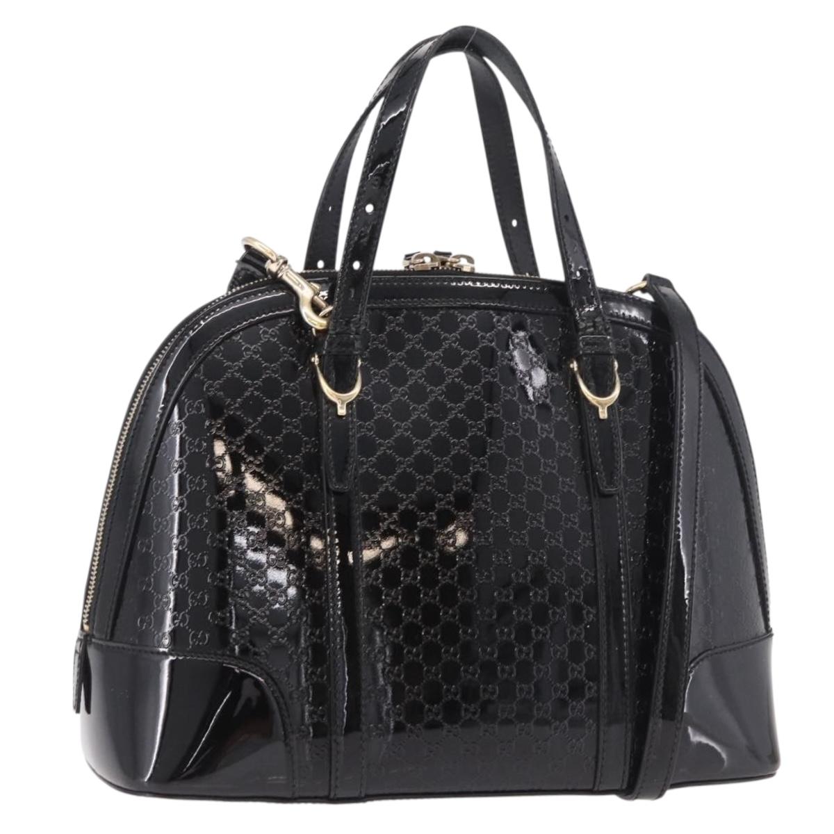 GUCCI Micro GG Canvas Bag Patent Leather 2way Outlet Black 309617 Auth 187261