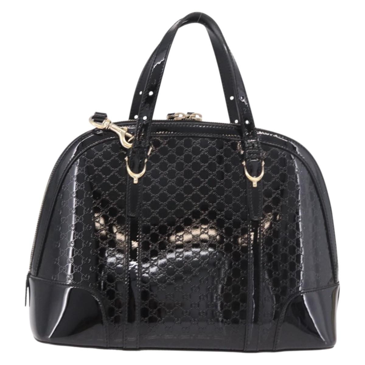 GUCCI Micro GG Canvas Bag Patent Leather 2way Outlet Black 309617 Auth 187261