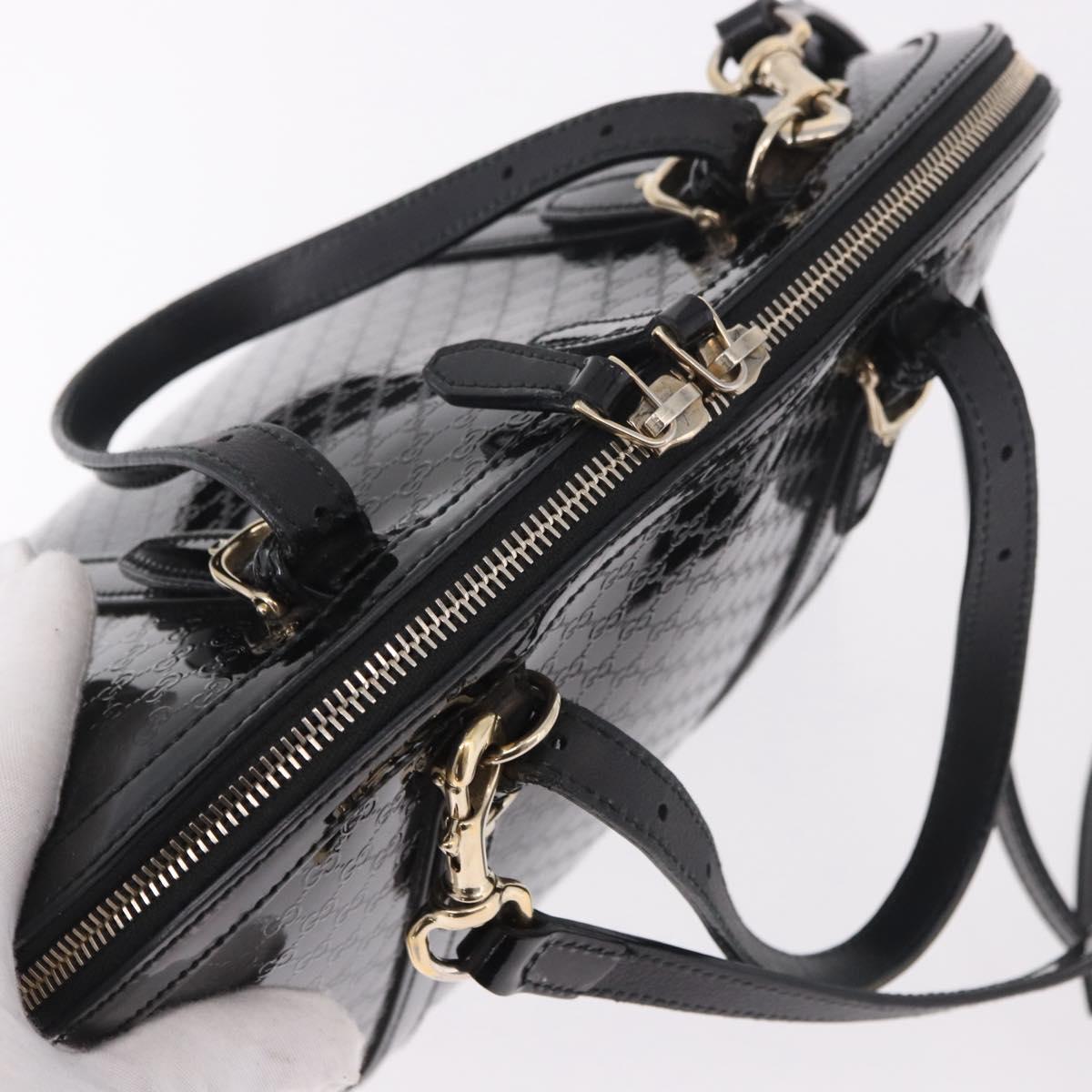 GUCCI Micro GG Canvas Bag Patent Leather 2way Outlet Black 309617 Auth 187261