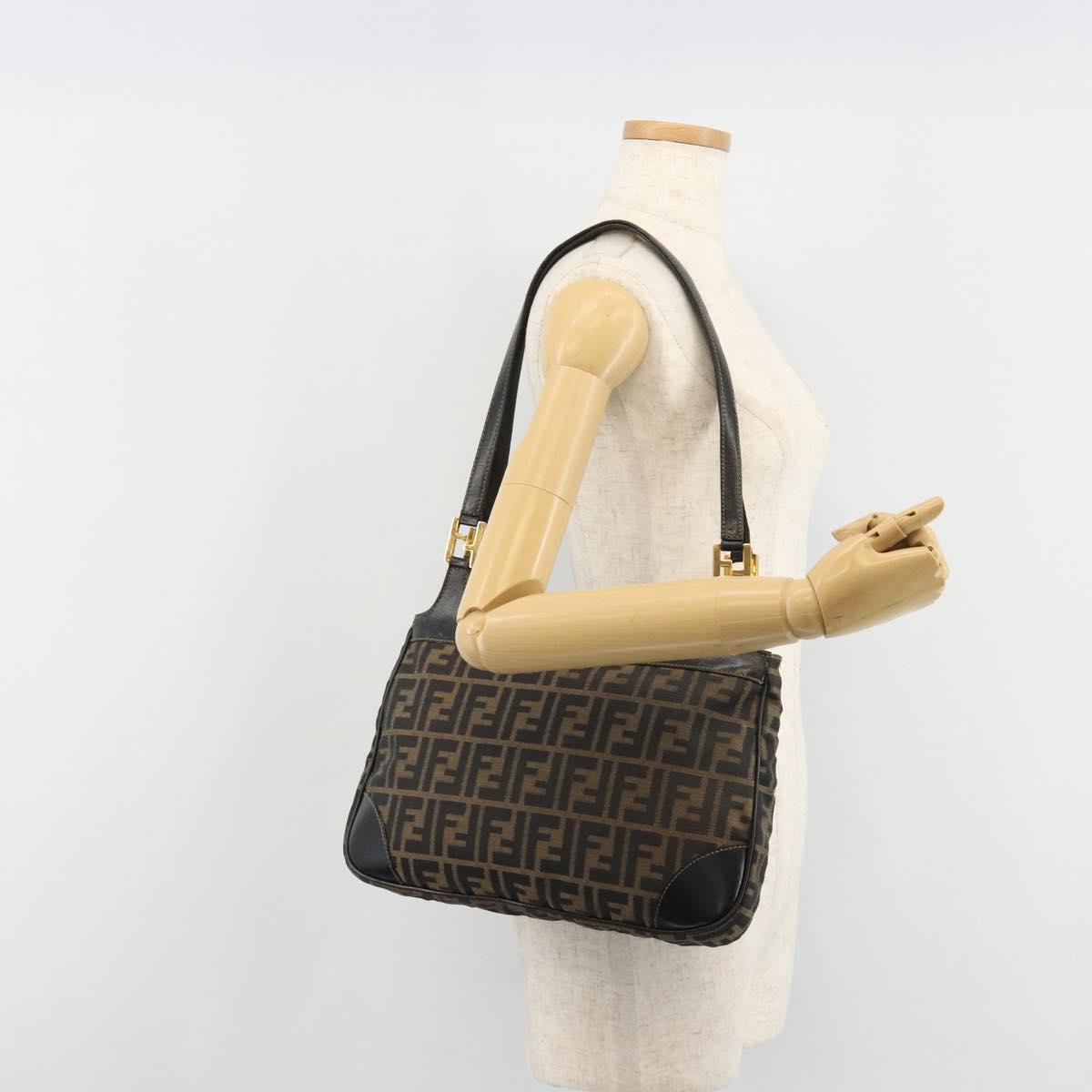 FENDI Zucca Canvas Tote Bag Black Brown Auth 187262A