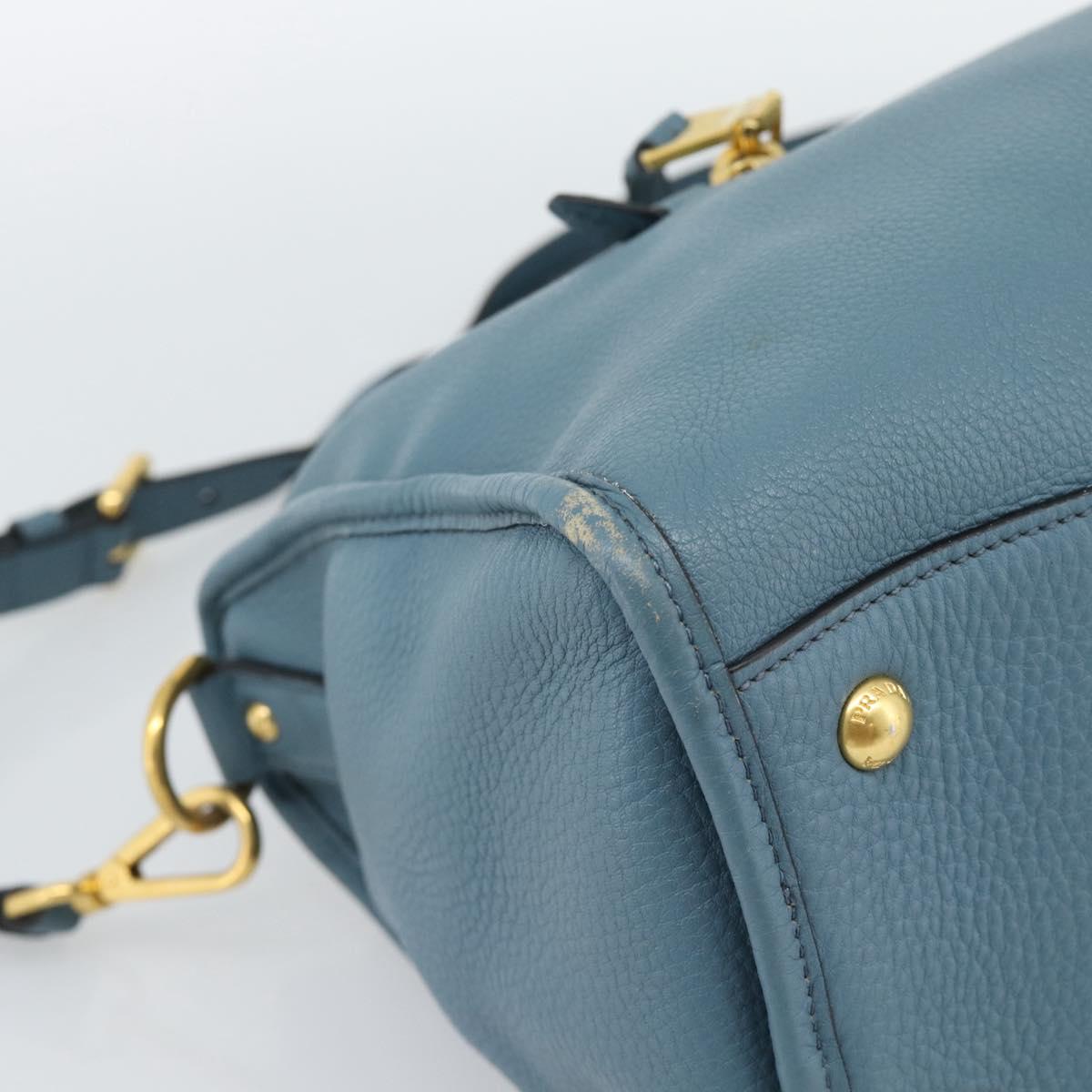 PRADA Hand Bag Vittero Dino Leather 2way Blue Gold Auth 187263V