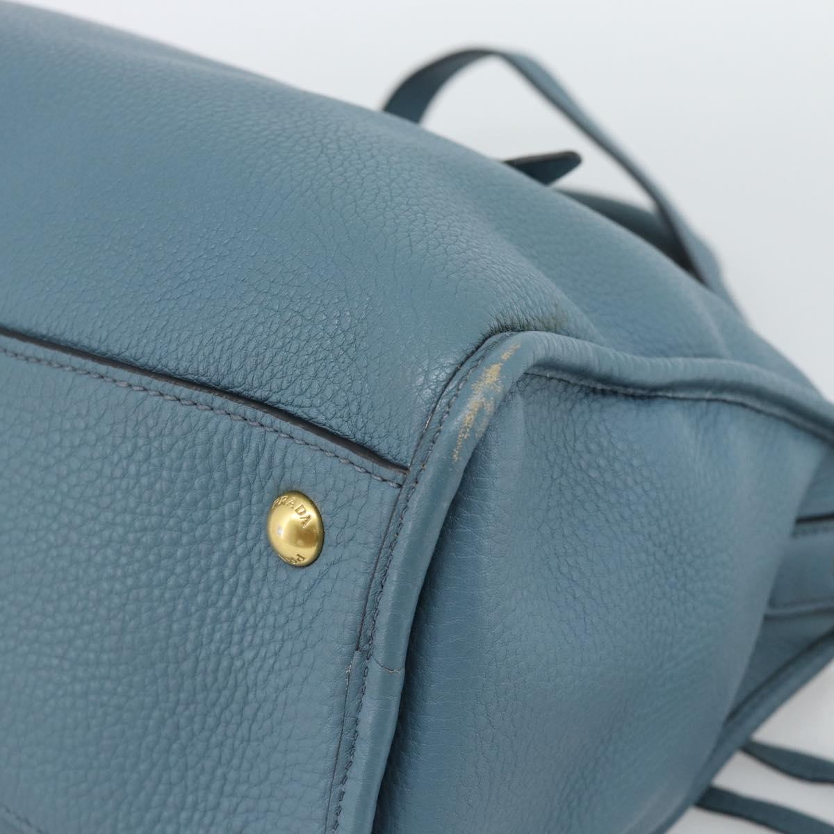 PRADA Hand Bag Vittero Dino Leather 2way Blue Gold Auth 187263V