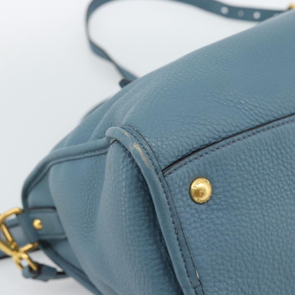 PRADA Hand Bag Vittero Dino Leather 2way Blue Gold Auth 187263V