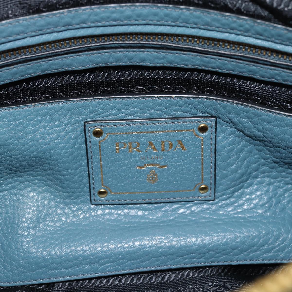 PRADA Hand Bag Vittero Dino Leather 2way Blue Gold Auth 187263V