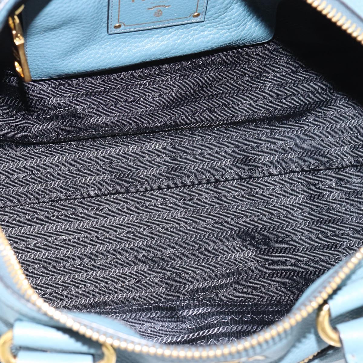 PRADA Hand Bag Vittero Dino Leather 2way Blue Gold Auth 187263V