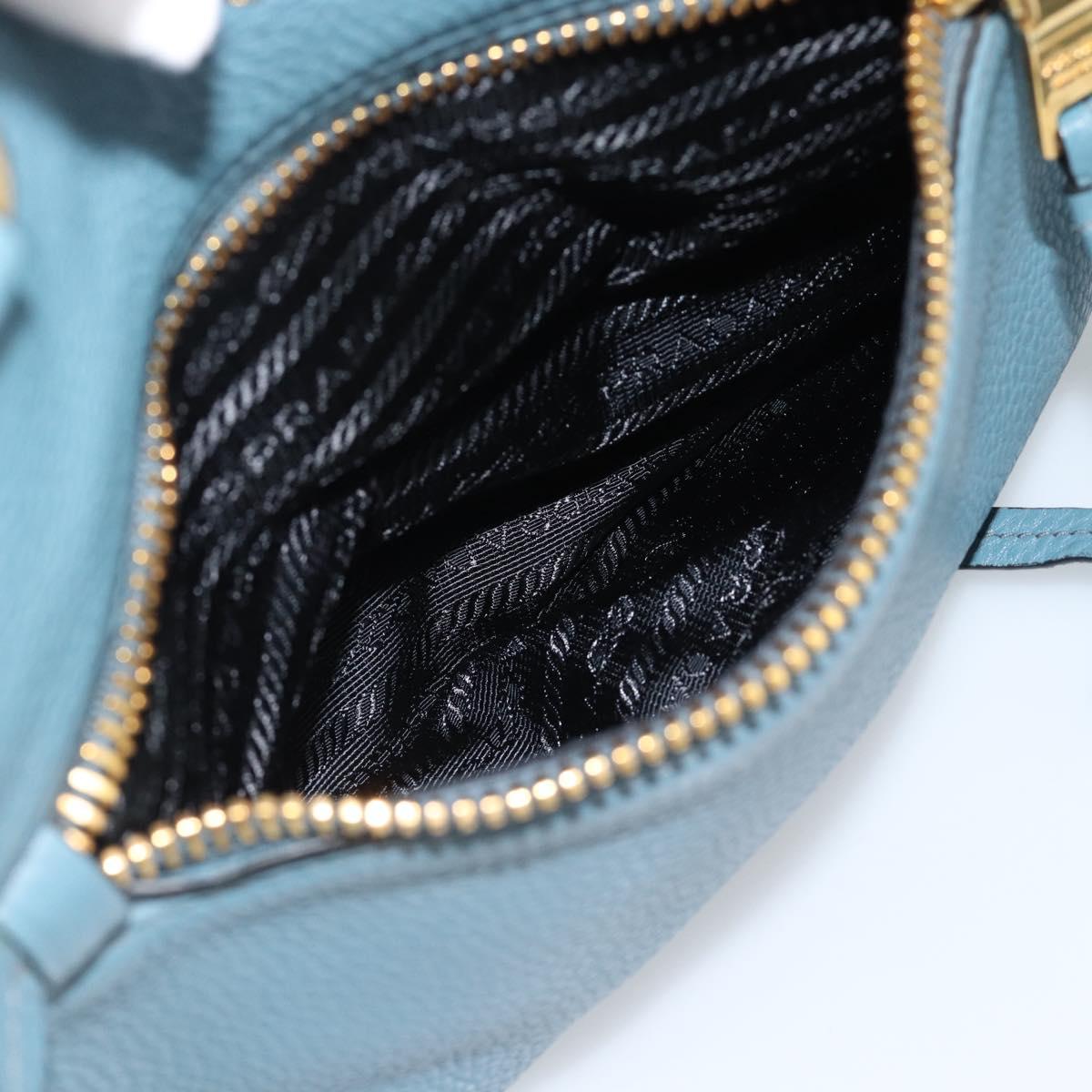PRADA Hand Bag Vittero Dino Leather 2way Blue Gold Auth 187263V