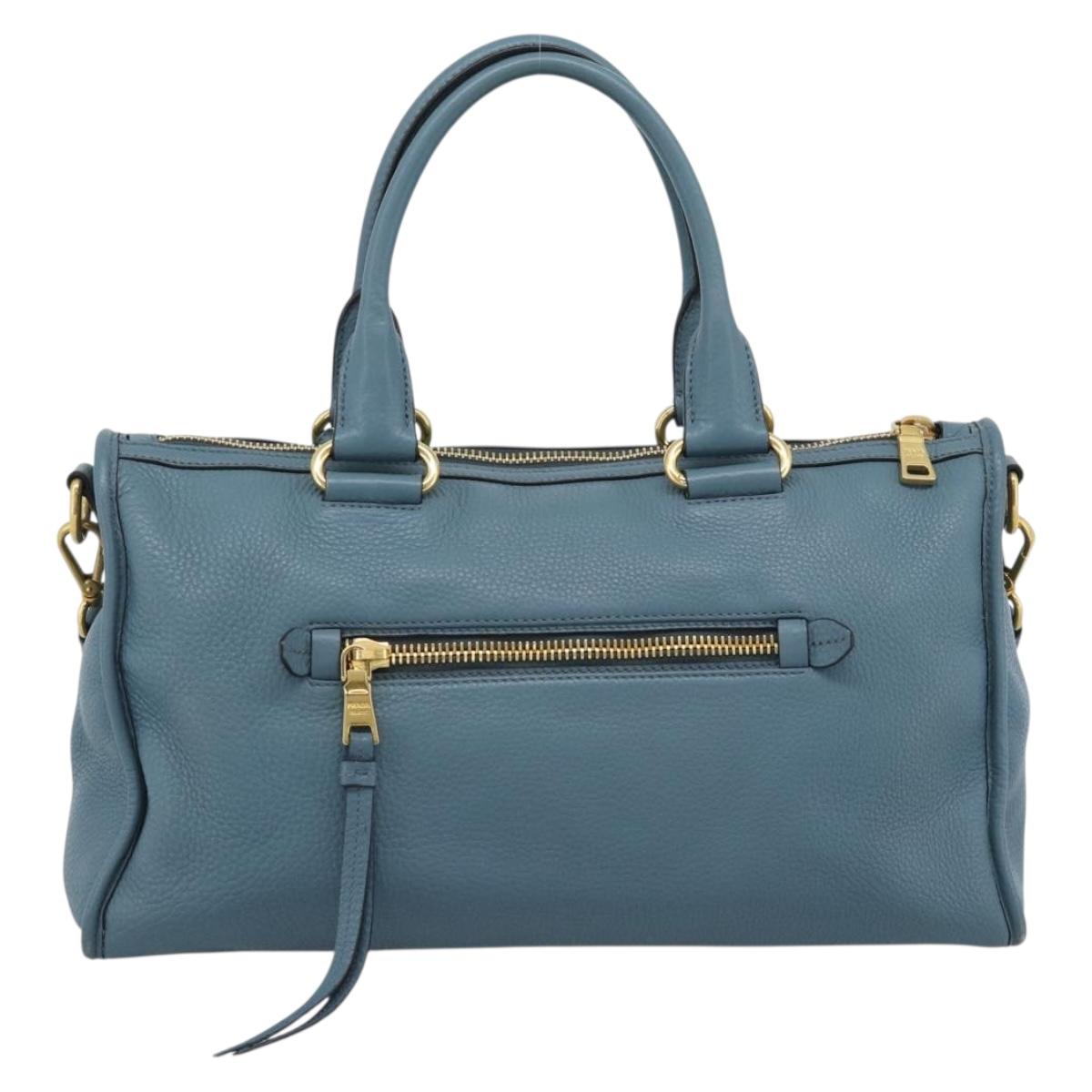 PRADA Hand Bag Vittero Dino Leather 2way Blue Gold Auth 187263V